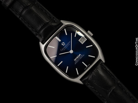1971 Omega Constellation Chronometer Vintage Mens Tonneau Watch with Royal Blue Vignette Dial - Stainless Steel