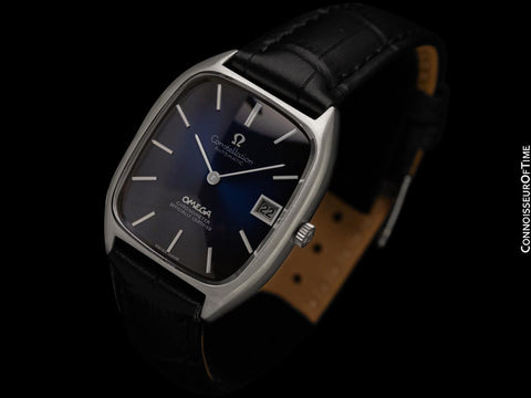 1971 Omega Constellation Chronometer Vintage Mens Tonneau Watch with Royal Blue Vignette Dial - Stainless Steel