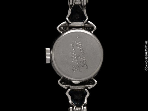 1940 Cresarrow Vintage Art Deco Ladies Watch - Palladium, Diamonds & Aquamarines