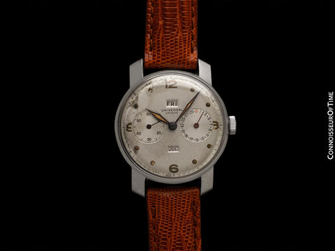 1943 Universal Geneve Vintage Mens Triple Date Moon Phase Calendar Watch - Stainless Steel