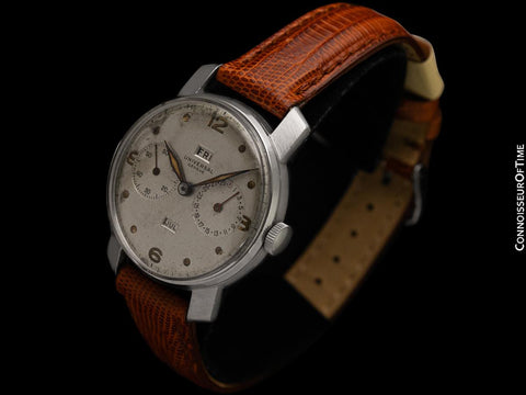 1943 Universal Geneve Vintage Mens Triple Date Moon Phase Calendar Watch - Stainless Steel