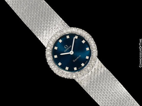 1970's Omega Geneve Vintage Ladies Handwound Watch - Stainless Steel & Diamonds