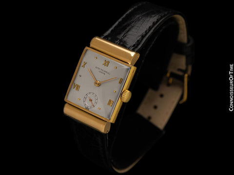 1946 Patek Philippe Vintage Mens Ref. 1438 Rectangular Watch with Hooded Lugs - 18K Gold