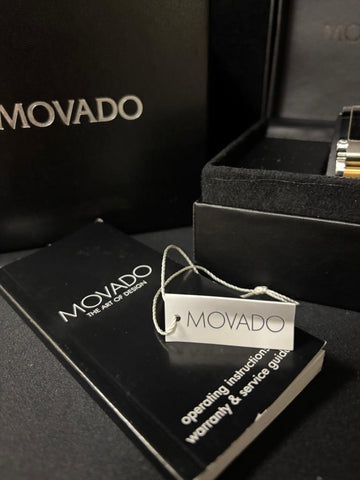 Movado Elliptica Mens Stainless Steel & 18K Gold Large Rectangular - New Old Stock with Box, Papers & Tag