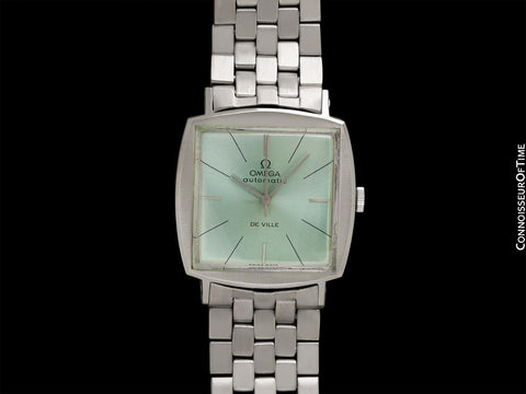 1966 Omega De Ville Vintage Mens Automatic Classic Retro TV Case Watch with Tiffany Blue Dial - Stainless Steel
