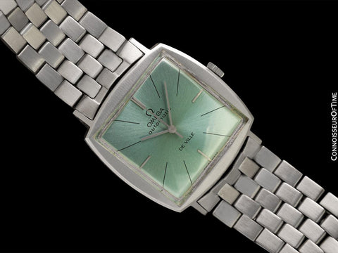 1966 Omega De Ville Vintage Mens Automatic Classic Retro TV Case Watch with Tiffany Blue Dial - Stainless Steel