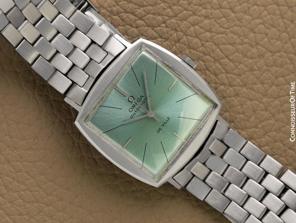 1966 Omega De Ville Vintage Mens Automatic Classic Retro TV Case Watch with Tiffany Blue Dial - Stainless Steel