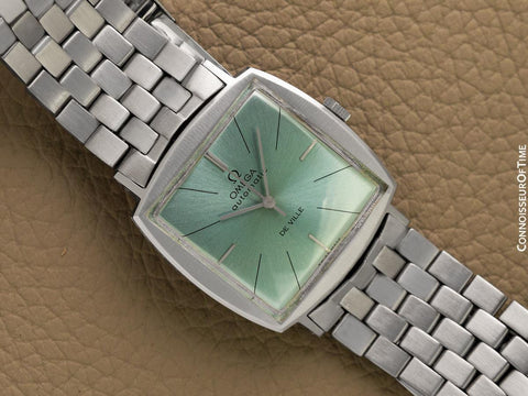 1966 Omega De Ville Vintage Mens Automatic Classic Retro TV Case Watch with Tiffany Blue Dial - Stainless Steel