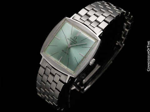 1966 Omega De Ville Vintage Mens Automatic Classic Retro TV Case Watch with Tiffany Blue Dial - Stainless Steel