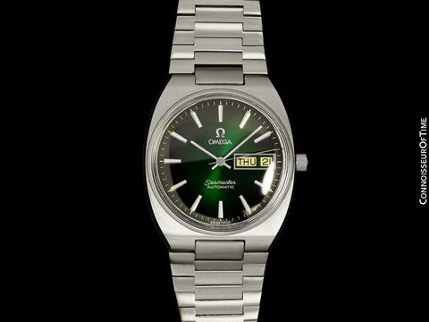 1981 Omega Seamaster Vintage Mens Bracelet Automatic Day Date Green Dial Watch - Stainless Steel