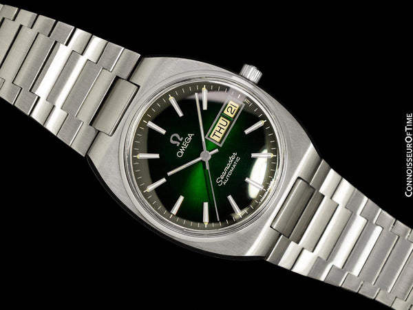 1981 Omega Seamaster Vintage Mens Bracelet Automatic Day Date Green Dial Watch - Stainless Steel