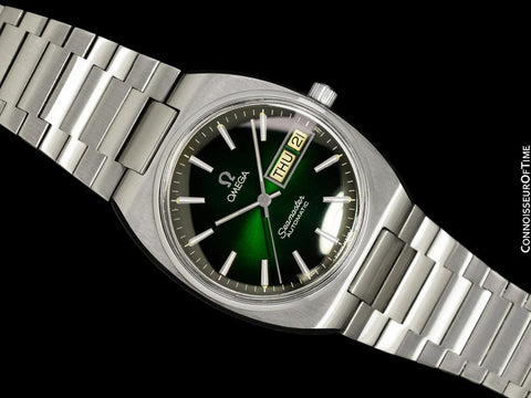1981 Omega Seamaster Vintage Mens Bracelet Automatic Day Date Green Dial Watch - Stainless Steel