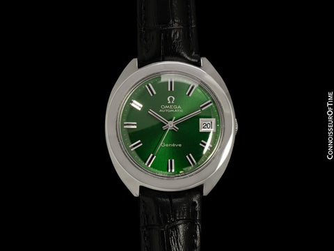 1969 Omega Geneve Vintage Mens Large 37mm Cal. 565 Watch with Emerald Dial - Stainless Steel