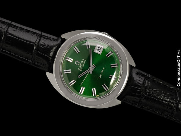 1969 Omega Geneve Vintage Mens Large 37mm Cal. 565 Watch with Emerald Dial - Stainless Steel