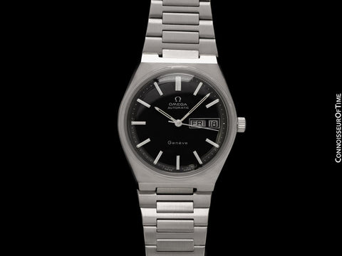 1975 Omega Geneve Vintage Mens Automatic Day Date Bracelet Watch - Stainless Steel