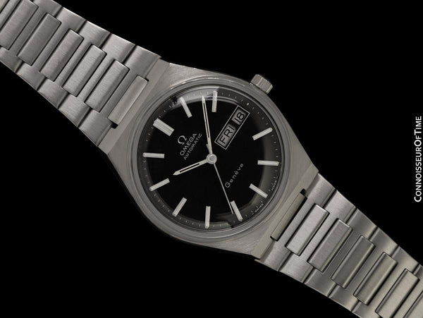 1975 Omega Geneve Vintage Mens Automatic Day Date Bracelet Watch - Stainless Steel