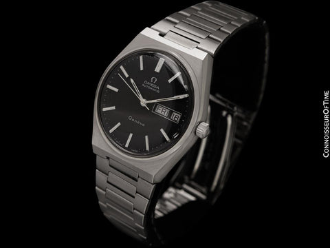 1975 Omega Geneve Vintage Mens Automatic Day Date Bracelet Watch - Stainless Steel
