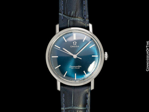 1960's Omega Seamaster Vintage Mens Handwound Royal Blue Watch - Stainless Steel