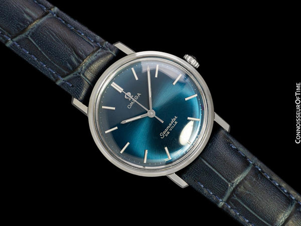 1960's Omega Seamaster Vintage Mens Handwound Royal Blue Watch - Stainless Steel