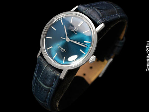 1960's Omega Seamaster Vintage Mens Handwound Royal Blue Watch - Stainless Steel