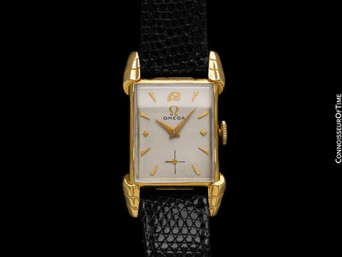 1952 Omega Mid-Century Vintage Mens Midsized Sculptured Watch - 14K Gold
