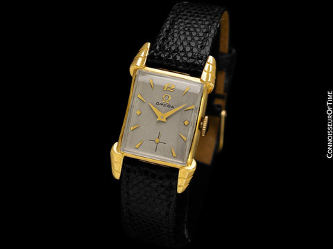 1952 Omega Mid-Century Vintage Mens Midsized Sculptured Watch - 14K Gold