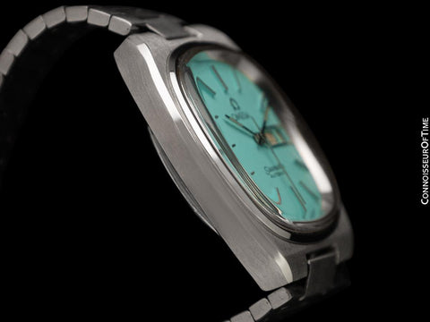 1980 Omega Seamaster Vintage Mens Bracelet Automatic Day Date Tiffany Blue Watch - Stainless Steel