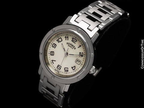 Hermes Clipper Ladies Quartz Watch with Mother of Pearl Dial - Stainless Steel