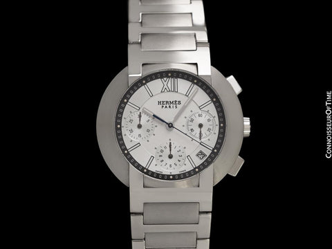 Hermes Nomade Mens 39mm Uncommon Auto-Quartz Chronograph Watch - Stainless Steel