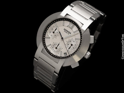 Hermes Nomade Mens 39mm Uncommon Auto-Quartz Chronograph Watch - Stainless Steel