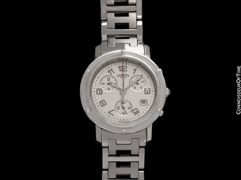 Hermes Clipper Mens Full Size 38mm Chronograph Quartz Watch - Stainless Steel
