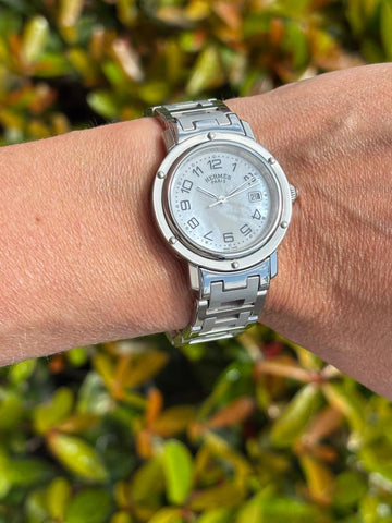 Hermes Clipper Ladies Quartz Watch with Mother of Pearl Dial - Stainless Steel