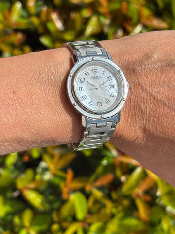 Hermes Clipper Ladies Quartz Watch with Mother of Pearl Dial - Stainless Steel