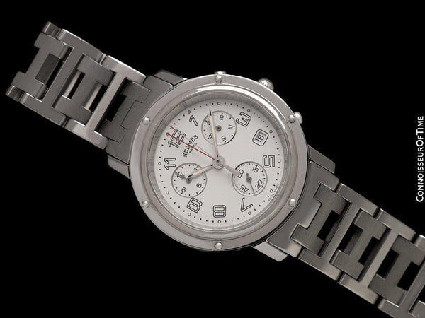 Hermes Clipper Mens Full Size 38mm Chronograph Quartz Watch - Stainless Steel