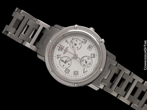 Hermes Clipper Mens Full Size 38mm Chronograph Quartz Watch - Stainless Steel