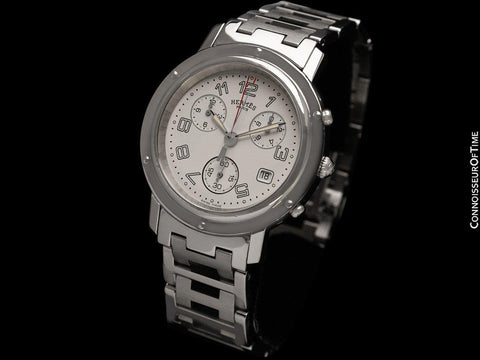 Hermes Clipper Mens Full Size 38mm Chronograph Quartz Watch - Stainless Steel