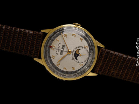 1949 Jaeger-LeCoultre Vintage Mens Triple Date Moon Phase Calendar Watch - 10K Gold Filled