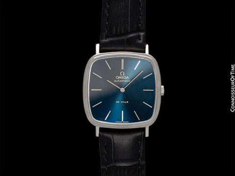 1972 Omega De Ville Vintage Mens Automatic Classic Retro TV Case Watch with Royal Blue Dial - Stainless Steel