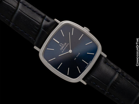 1972 Omega De Ville Vintage Mens Automatic Classic Retro TV Case Watch with Royal Blue Dial - Stainless Steel