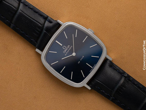 1972 Omega De Ville Vintage Mens Automatic Classic Retro TV Case Watch with Royal Blue Dial - Stainless Steel