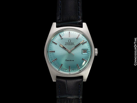 1971 Omega Geneve Vintage Mens Cal. 565 Automatic Watch with Tiffany Blue Dial - Stainless Steel