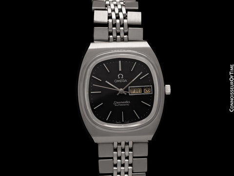 1978 Omega Seamaster Vintage Mens Bracelet Automatic Day Date Black Dial Watch - Stainless Steel