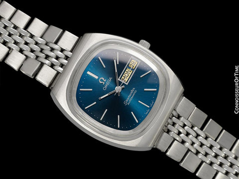 1979 Omega Seamaster Vintage Mens Bracelet Automatic Day Date Royal Blue Watch - Stainless Steel