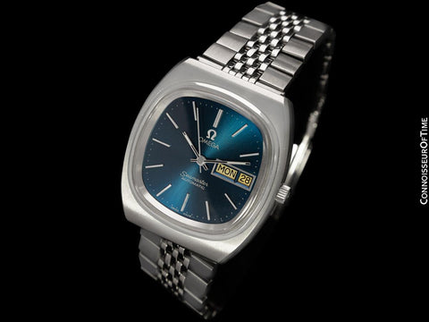 1979 Omega Seamaster Vintage Mens Bracelet Automatic Day Date Royal Blue Watch - Stainless Steel