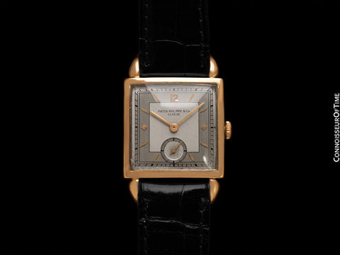 1940 Patek Philippe Vintage Mens Midsize Square Watch with Bunny Ear Lugs - 18K Rose Gold