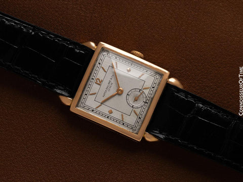 1940 Patek Philippe Vintage Mens Midsize Square Watch with Bunny Ear Lugs - 18K Rose Gold