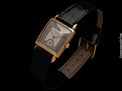 1940 Patek Philippe Vintage Mens Midsize Square Watch with Bunny Ear Lugs - 18K Rose Gold