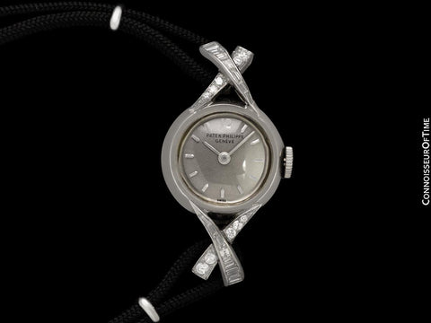 1950's Patek Philippe Vintage Ladies Ref. 3036 Watch with Sculpted Lugs - 18K White Gold & Diamonds