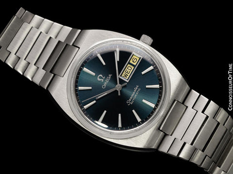 1979 Omega Seamaster Vintage Mens Bracelet Automatic Day Date Smoked Sapphire Blue Watch - Stainless Steel