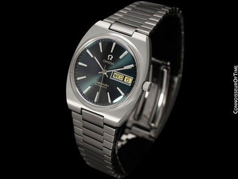 1979 Omega Seamaster Vintage Mens Bracelet Automatic Day Date Smoked Sapphire Blue Watch - Stainless Steel
